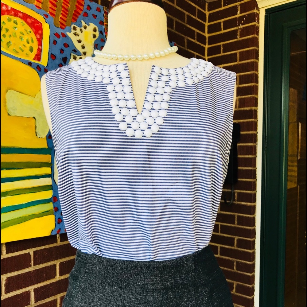 Talbots Striped Sleeveless Top with White Beads